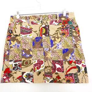 Patchwork paisley pocketed cotton mini skirt 30"